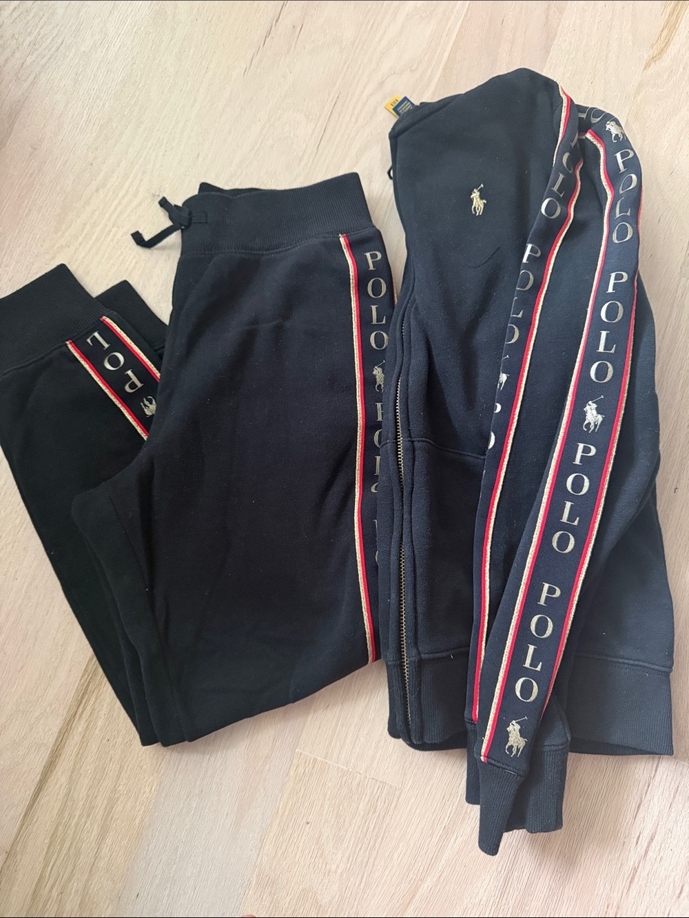 Ralph Lauren Black Track Jacket and Joggers with Red-Trim Polo Tape